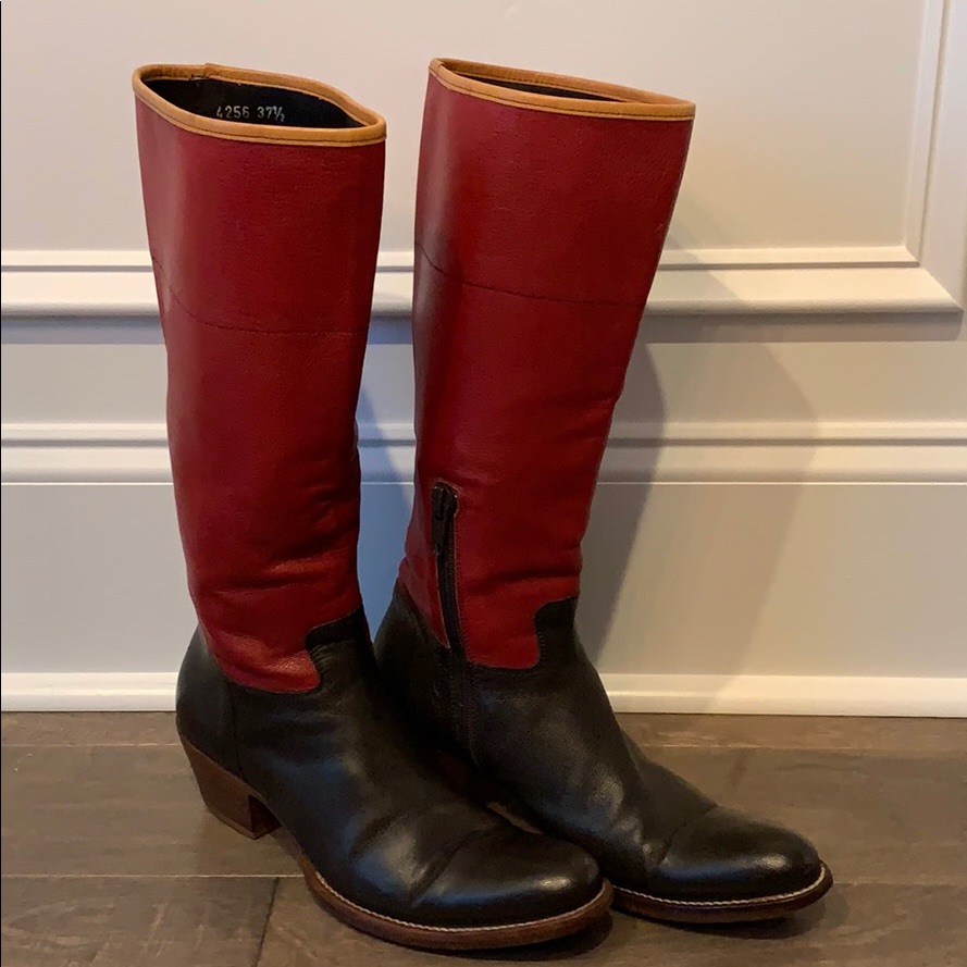 Prada Calf Leather Boots Burgundy And Black 7.5
